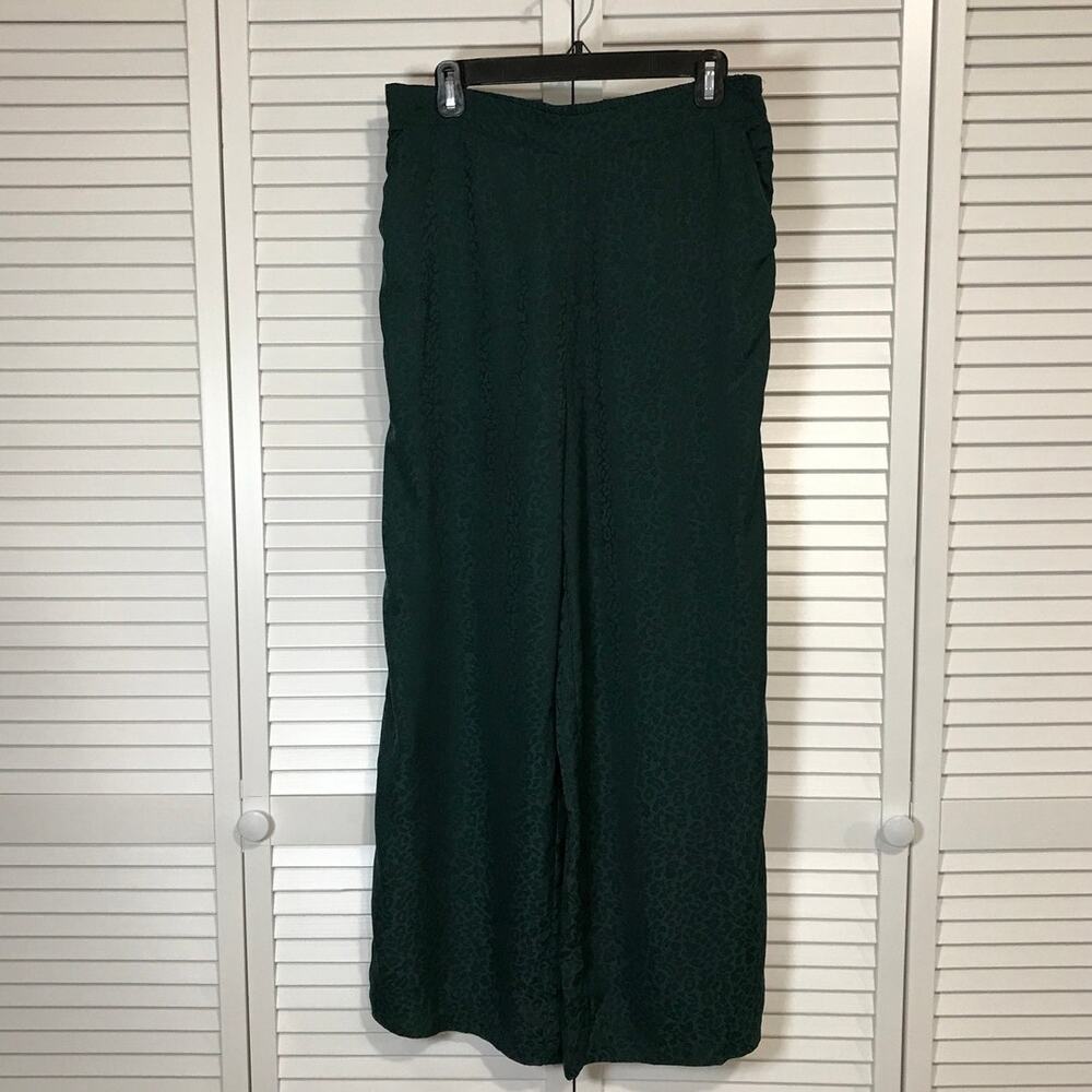 Skies Are Blue Retro Emerald Green Satin Finish High Rise Wide Leg Pants Women L